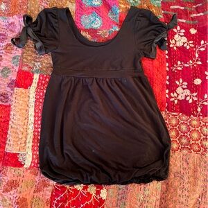 Black Puff Sleeve Babydoll Dress with Bows and Bubble Hem